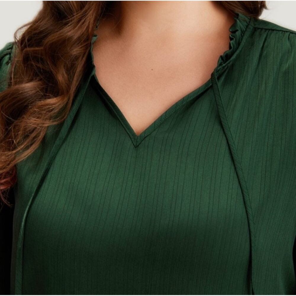 Plus Size 14 16 1x BloomChic long Button Cuff & Tie Neck shirt Top Blouse - Picture 7 of 12
